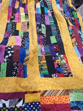 Handmade Multicolor Patchwork Throw with Golden Yellow Border